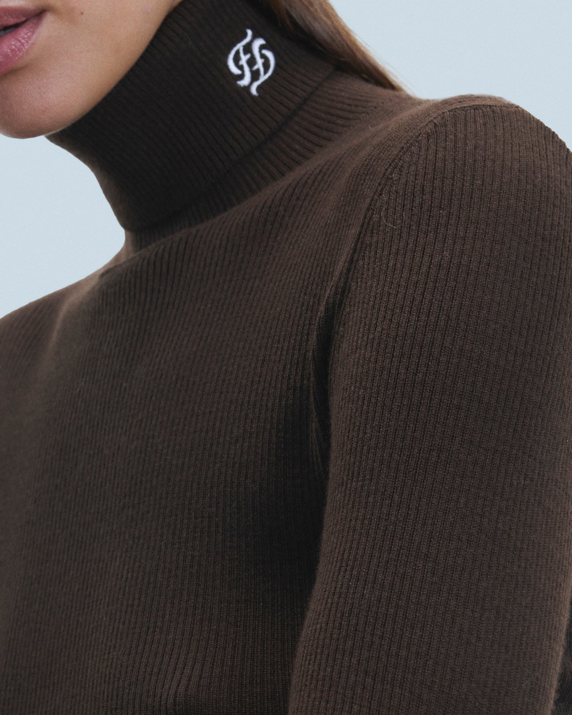 Pull col roulé en laine - Chocolat