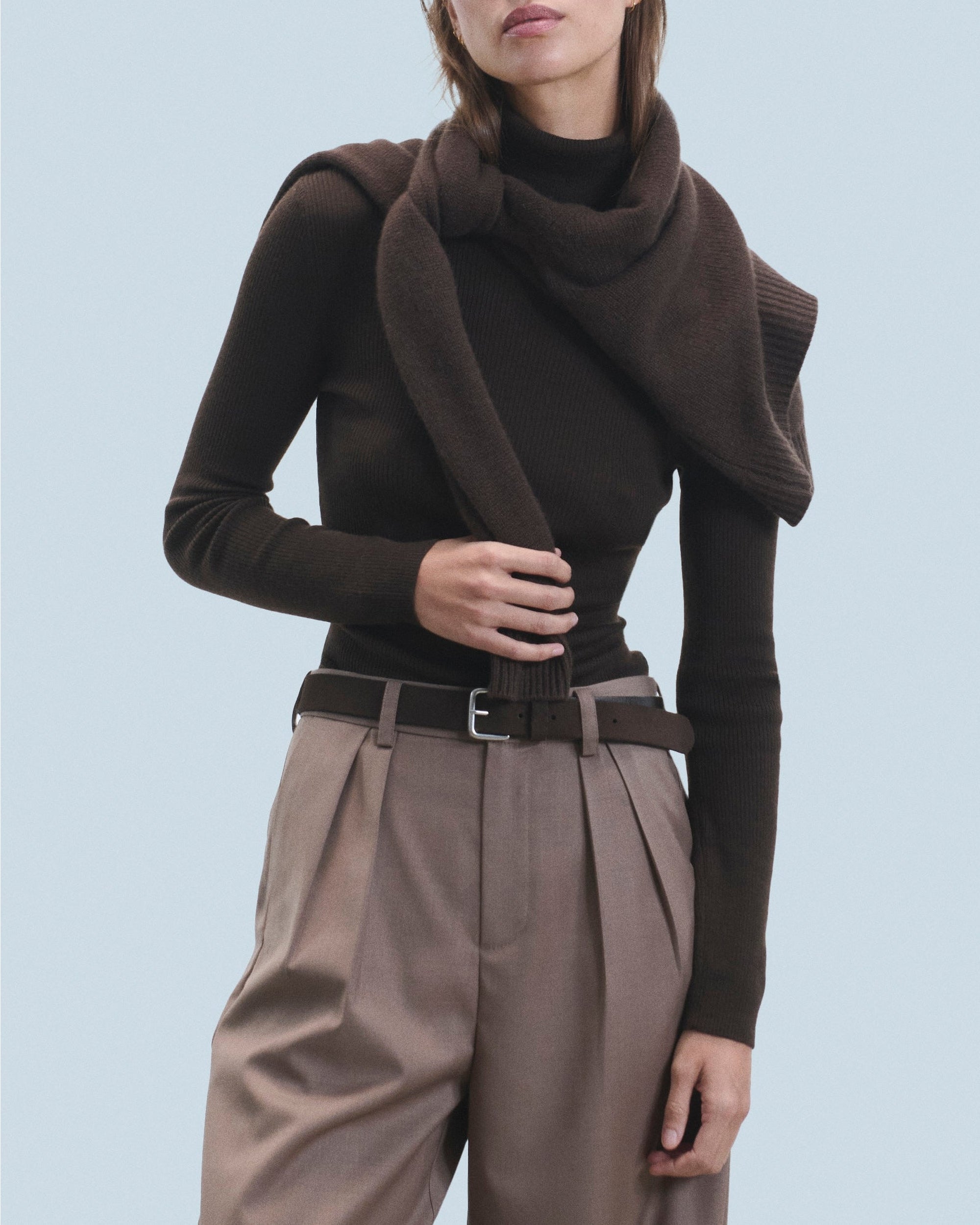 Pull col roulé en laine - Chocolat