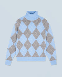 BABY BLUE / NEW / QTY : 4 / Pull Col Roulé à Motif Losange - Baby Blue