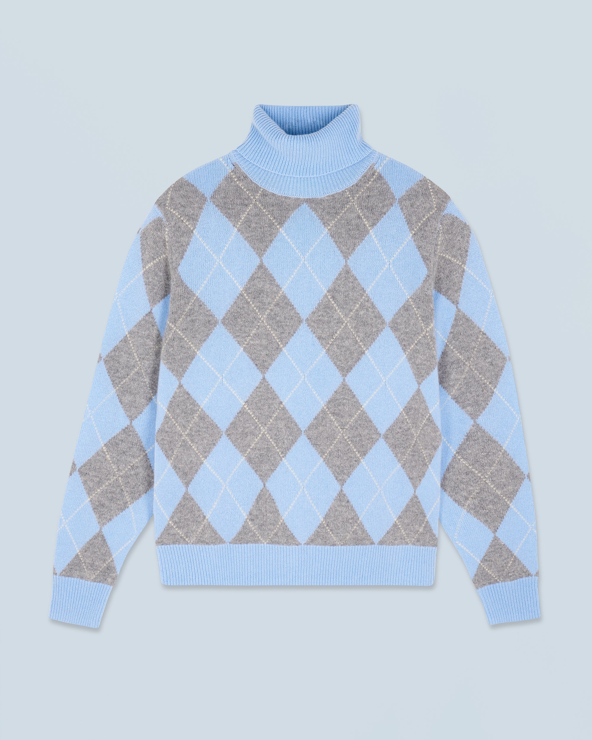 BABY BLUE / NEW / QTY : 4 / Pull Col Roulé à Motif Losange - Baby Blue