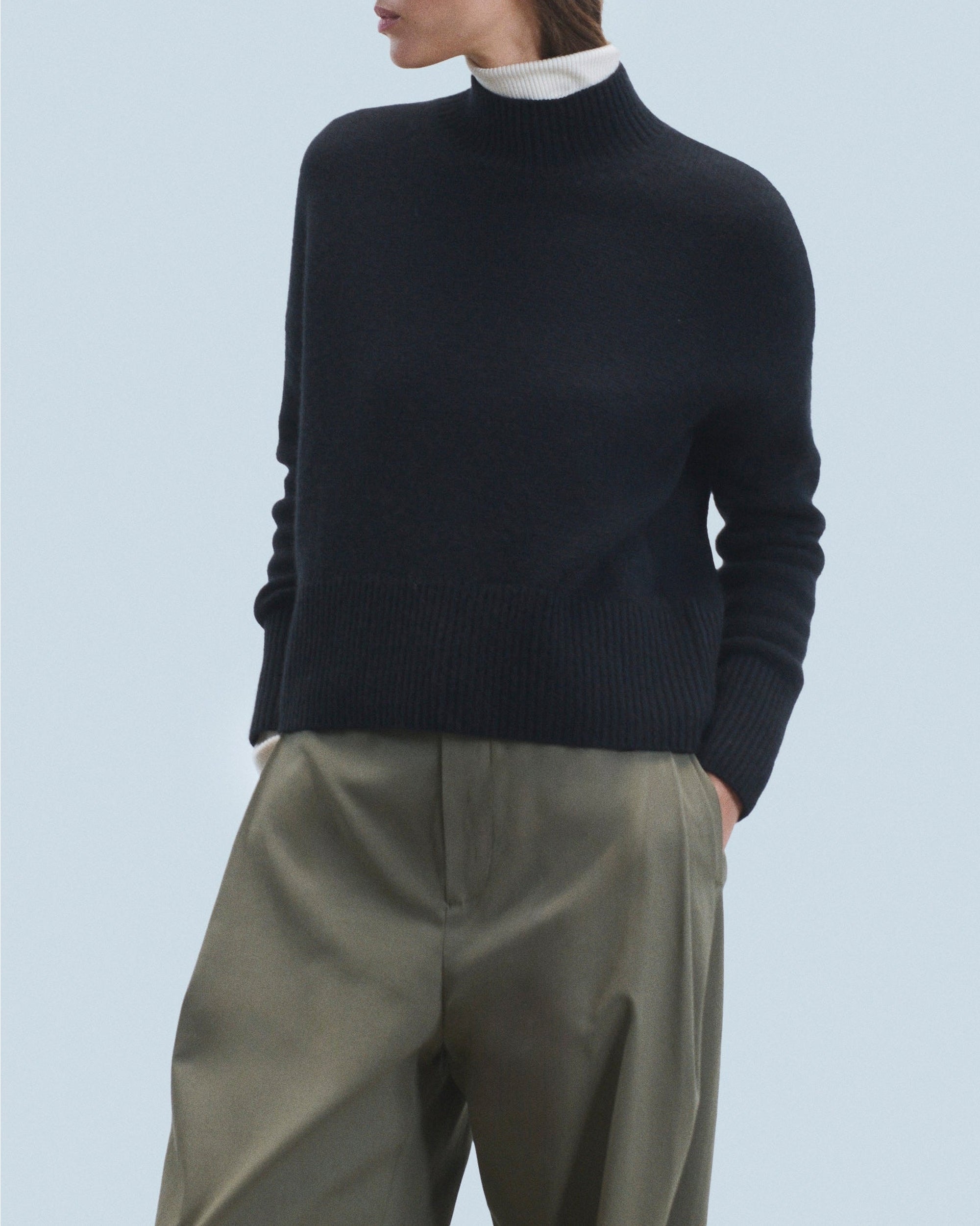 Pull oversize à col montant en cachemire - Noir
