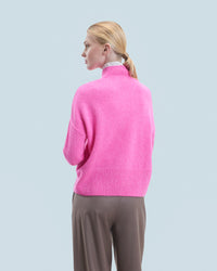 Y. ONLY PORTE / BRIGHT PINK MOULINE / NEW / QTY : 46 / Pull Col Montant Oversize - Bright Pink Mouline