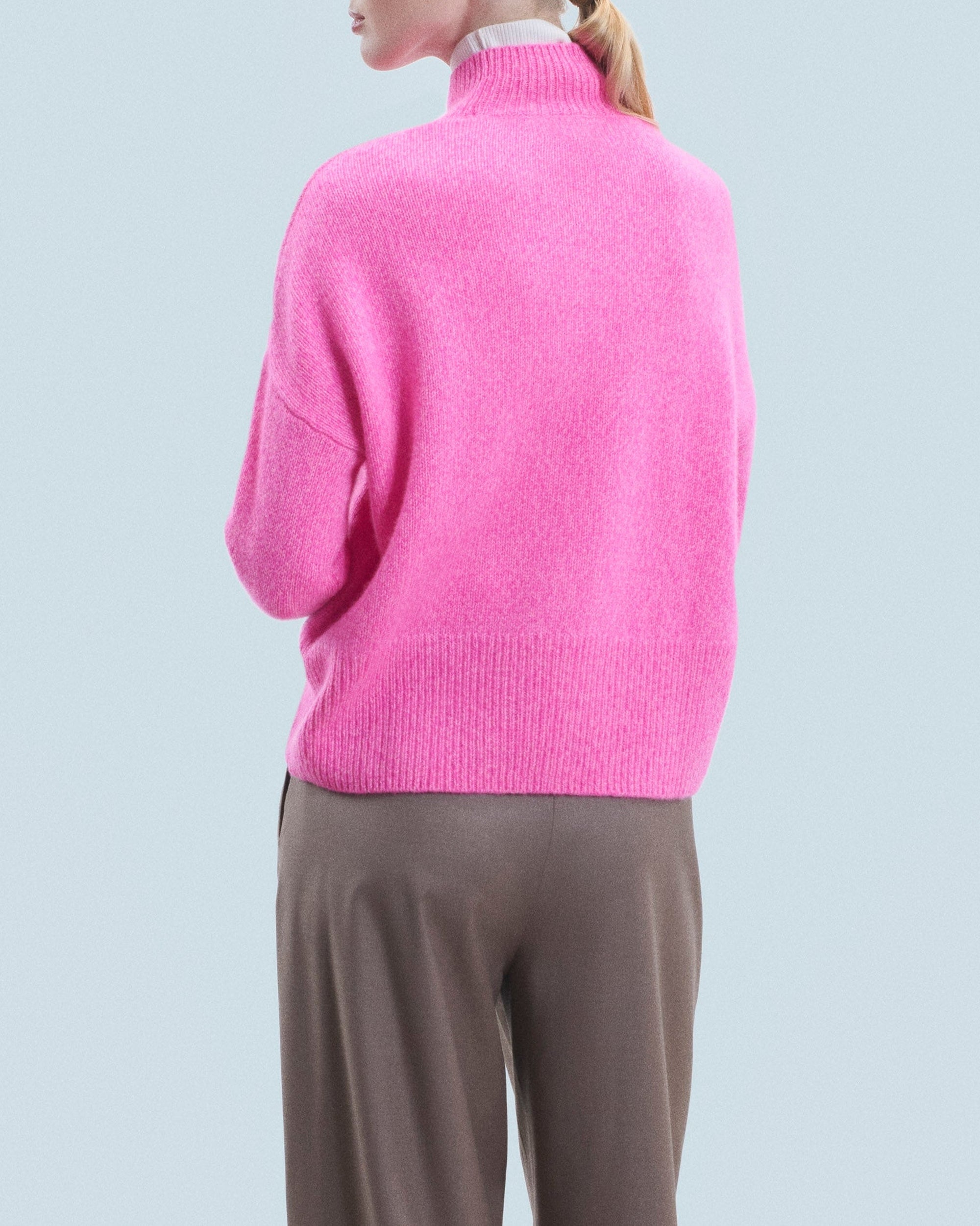Pull oversize à col montant en cachemire - Bright Pink