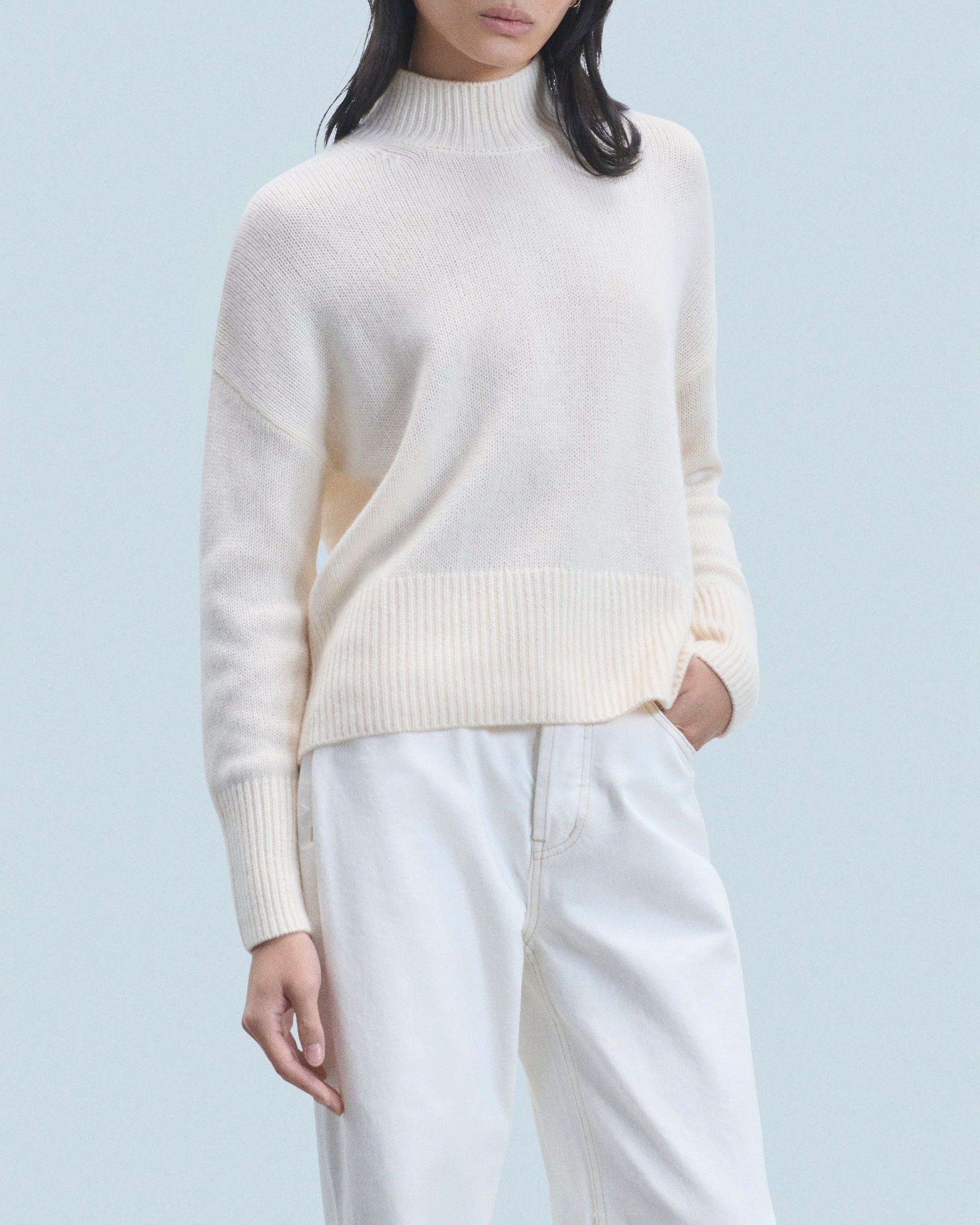 Pull oversize à col montant en cachemire - Ecru