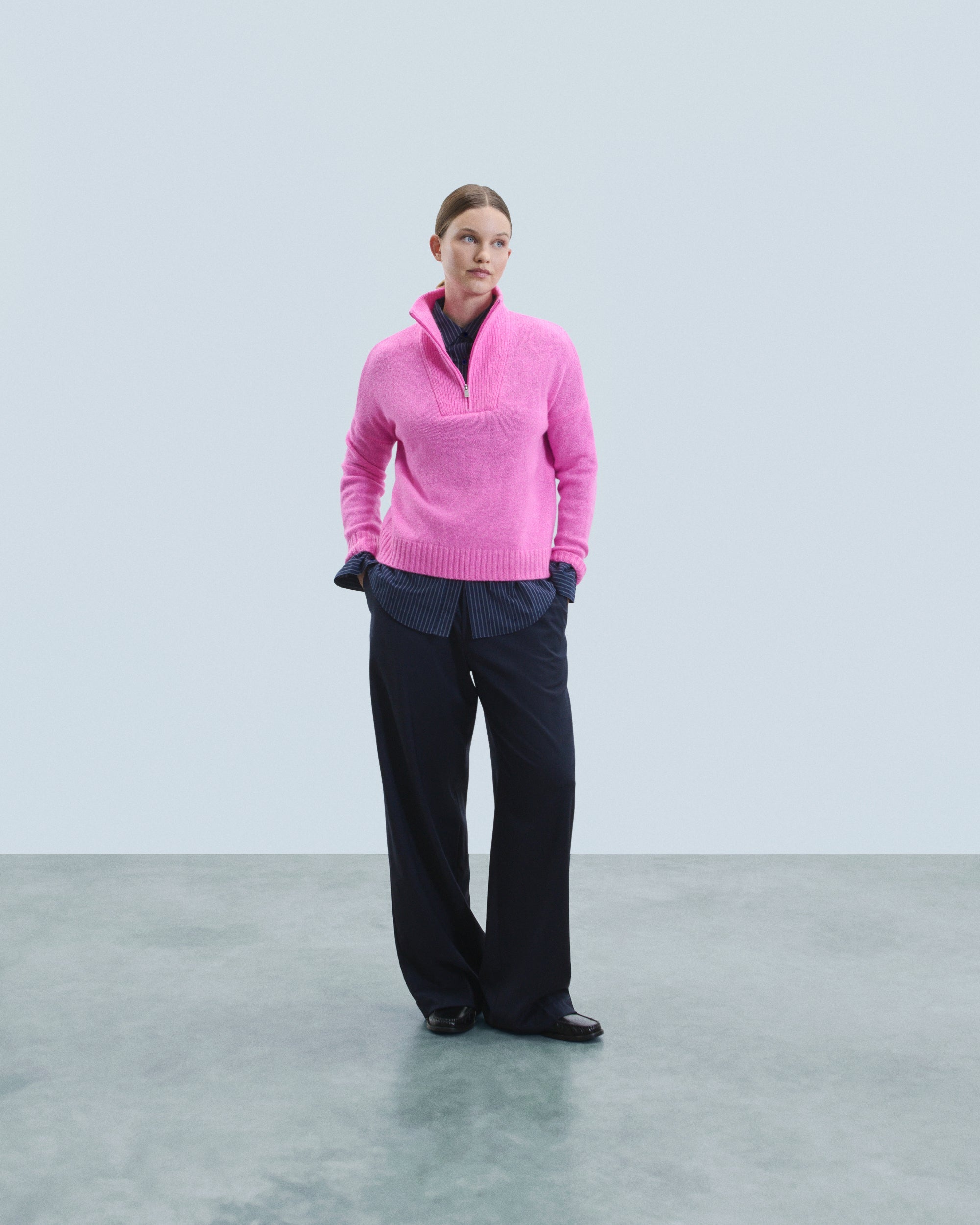 PINK MOULINE / DJV / QTY : 12 / Pull Col Camionneur Epais - Pink Mouline