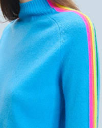 DREAMY BLUE / NEW / QTY : 9 / Pull Col Montant Bandes Manches Multicolores Léger - Dreamy Blue
