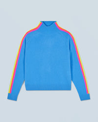 DREAMY BLUE / NEW / QTY : 9 / Pull Col Montant Bandes Manches Multicolores Léger - Dreamy Blue