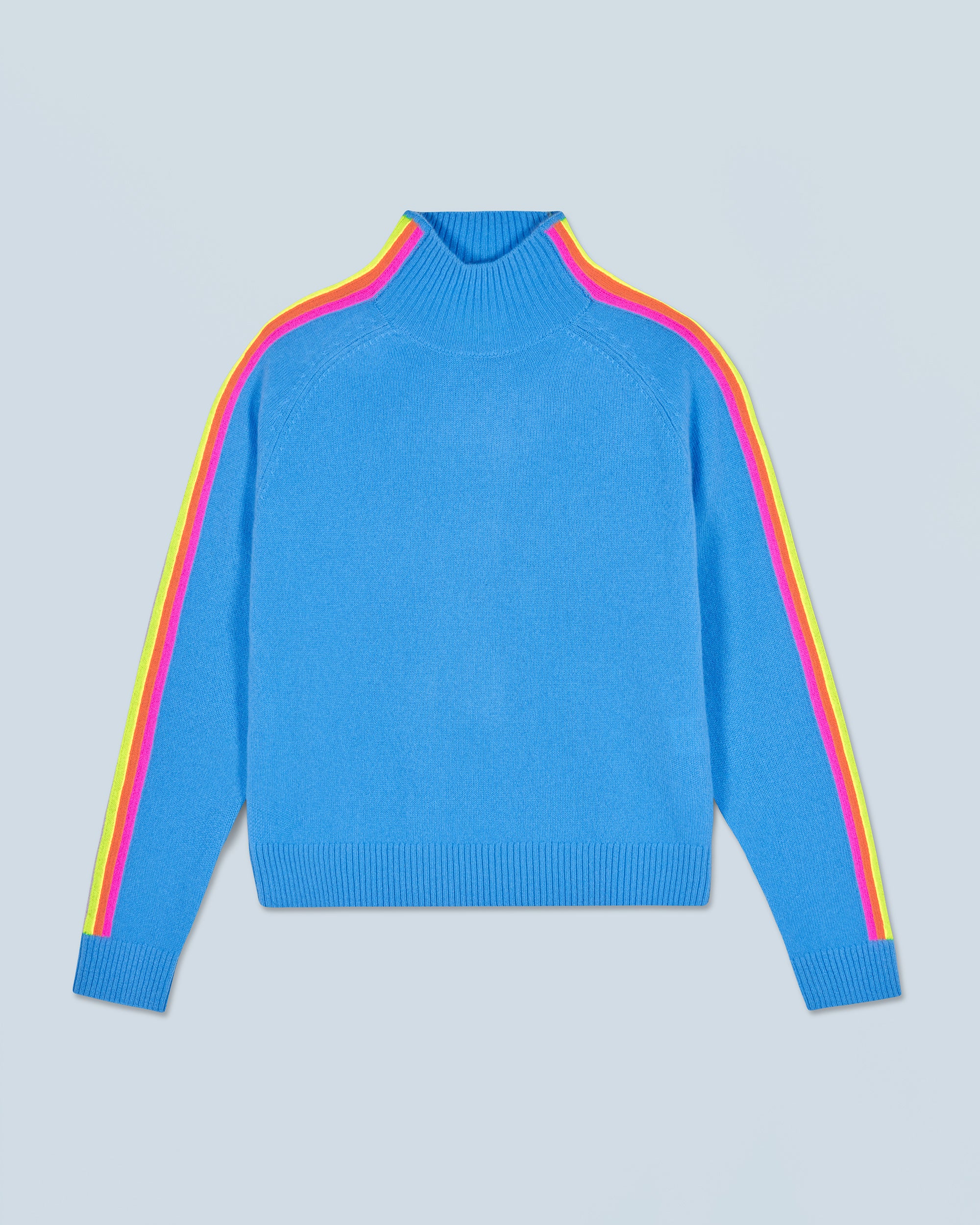 DREAMY BLUE / NEW / QTY : 9 / Pull Col Montant Bandes Manches Multicolores Léger - Dreamy Blue