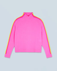 DREAMY PINK / NEW / QTY : 9 / Pull Col Montant Bandes Manches Multicolores Léger - Dreamy Pink