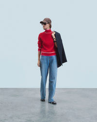 BRIGHT RED / NEW / QTY : 0 / Pull Col Montant Tricolore Maille Perlée - Bright Red