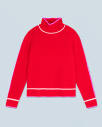 BRIGHT RED / NEW / QTY : 0 / Pull Col Montant Tricolore Maille Perlée - Bright Red