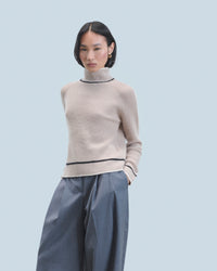 ICED SAND / NEW / QTY : 13 / Pull Col Montant Tricolore Maille Perlée - Iced Sand
