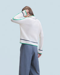 ECRU / DJV / QTY : 0 / Pull Col Montant Tricolore Maille Perlée - Ecru