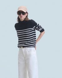 NOIR / DJV / QTY : 12 / Pull Col Montant Marinière à Boutons - Noir