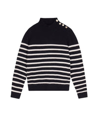 Pull col montant Marinière à Boutons en cachemire - Noir