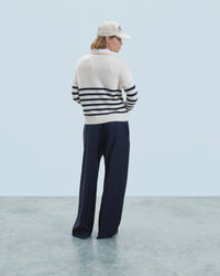 Cashmere Marinière truck-neck jumper - Ecru