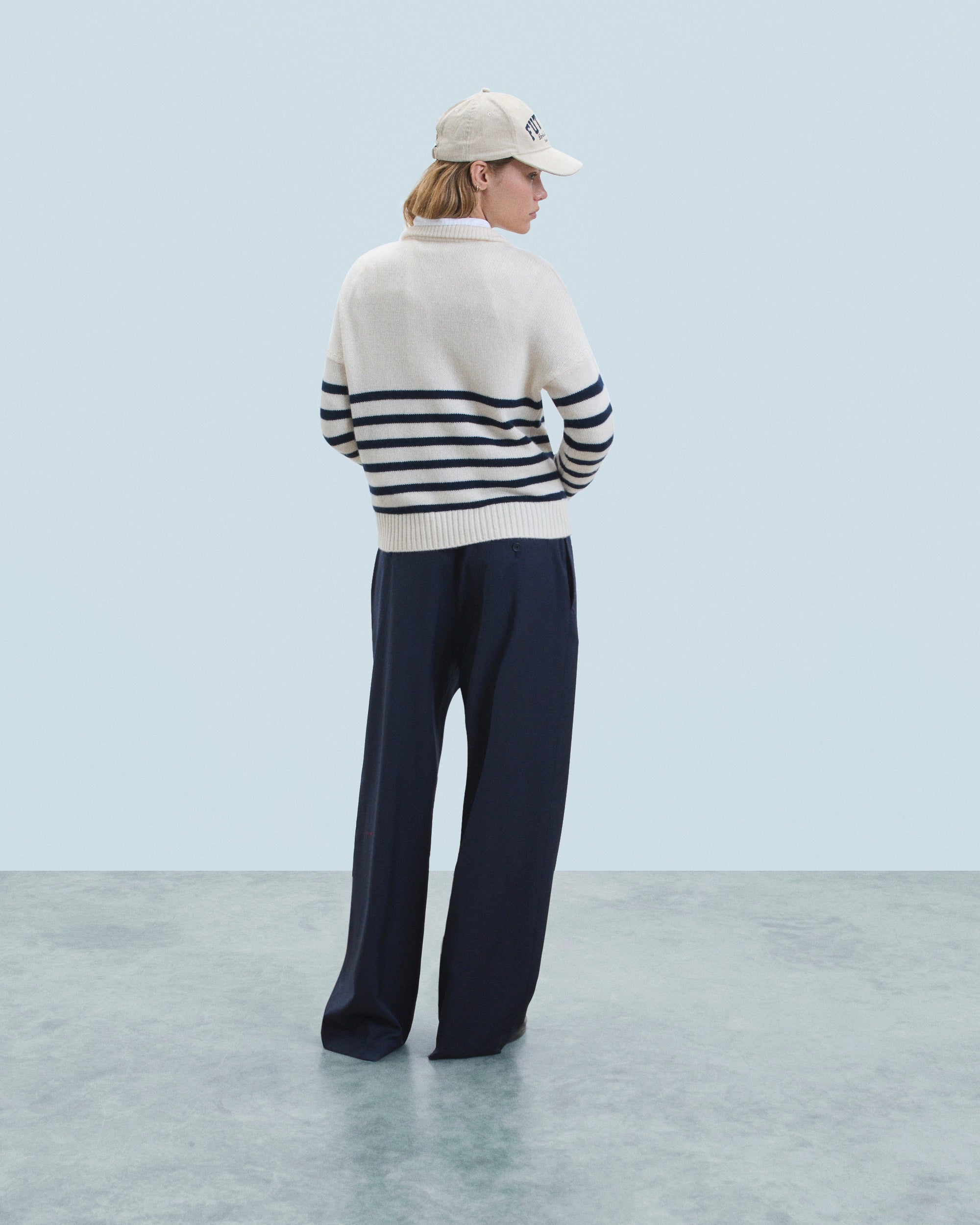 Cashmere Marinière truck-neck jumper - Ecru