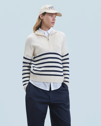 ECRU / DJV / QTY : 2 / Pull Col Camionneur Marinière - Ecru