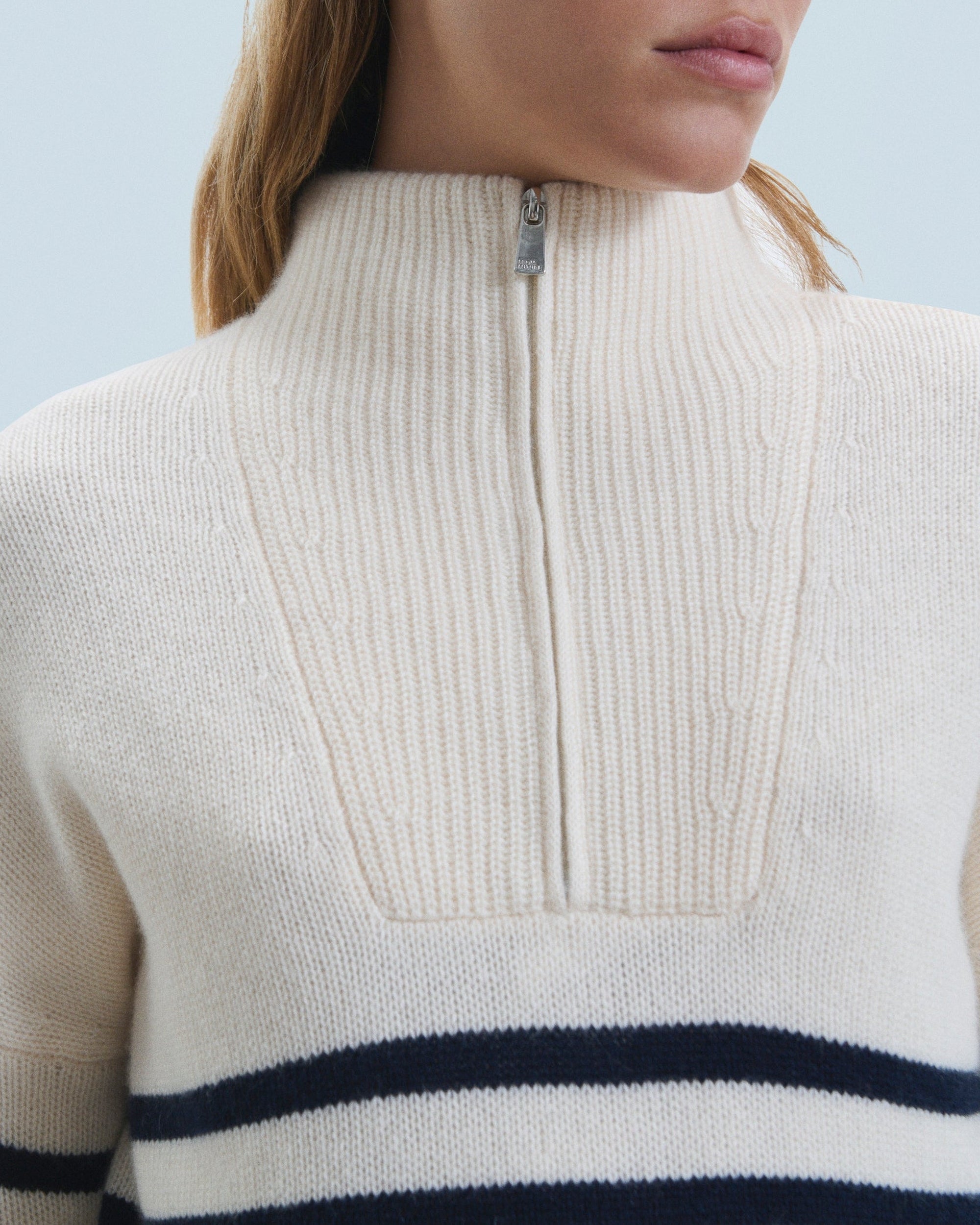 Cashmere Marinière truck-neck jumper - Ecru