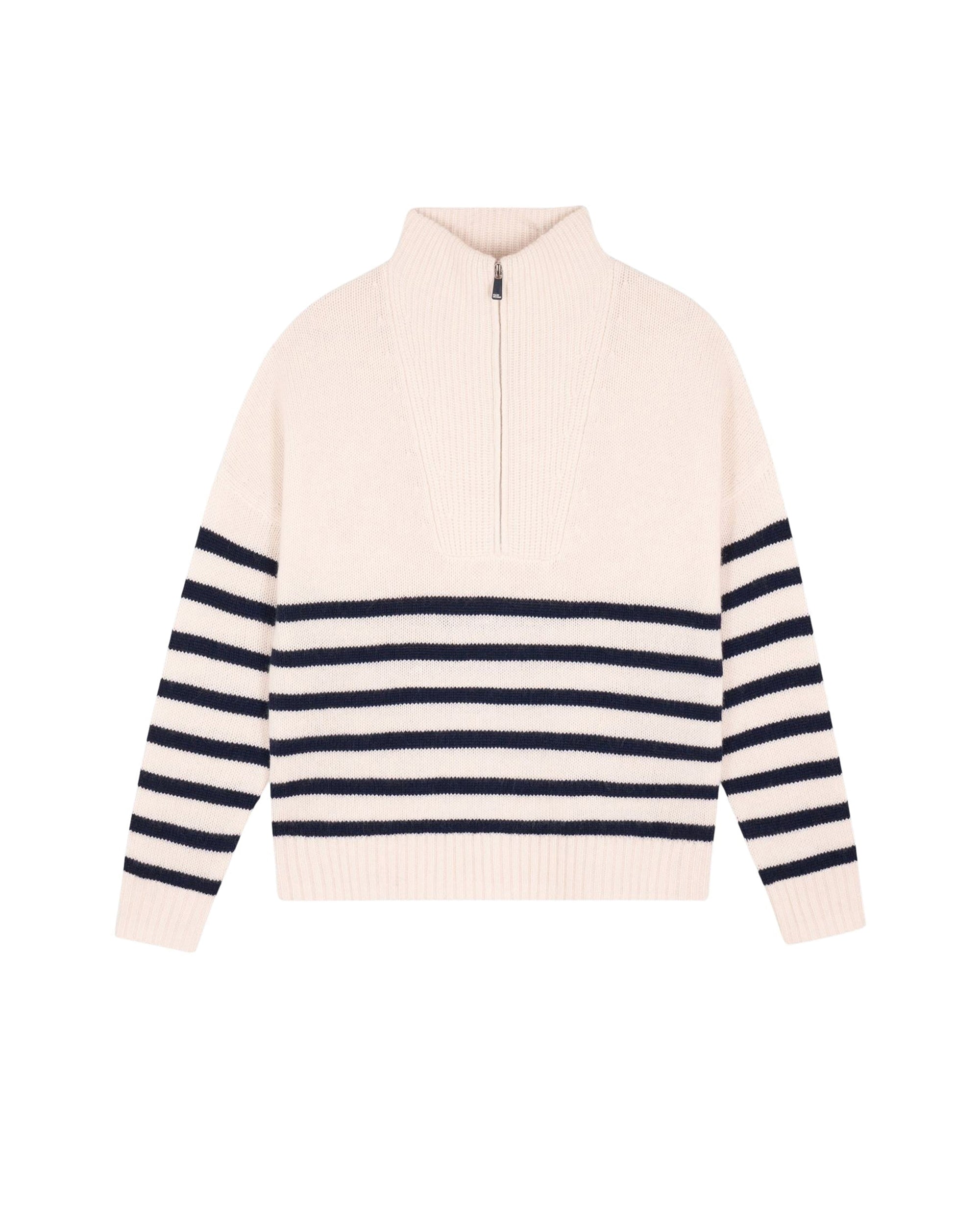 ECRU / DJV / QTY : 2 / Pull Col Camionneur Marinière - Ecru