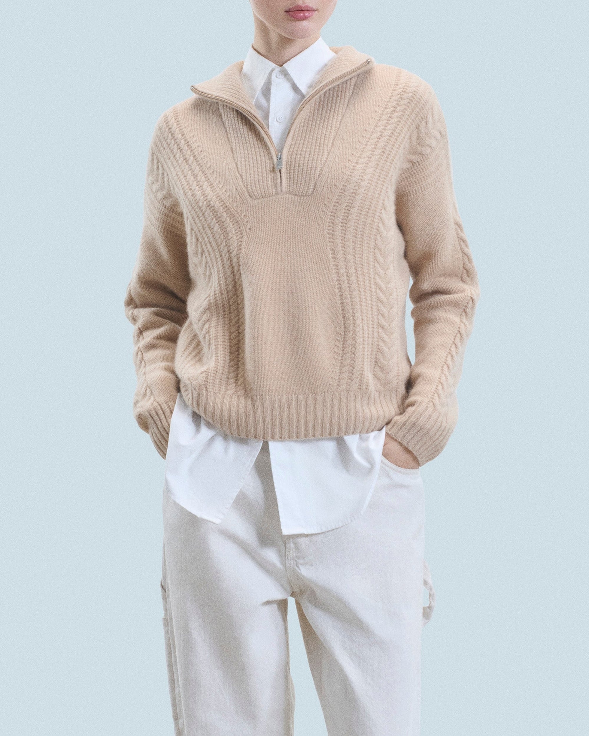 Pull à col camionneur en cachemire - Beige