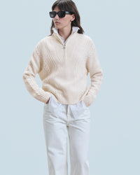 ECRU CHINE / NEW / QTY : 11 / Pull Col Camionneur Torsades - Ecru Chine