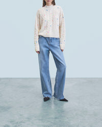 Pull à col rond multicolore en cachemire - Ecru