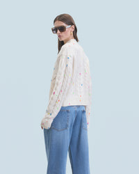 ECRU / NEW / QTY : 28 / Pull Col Rond Torsades Multicolore - Ecru