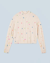 ECRU / NEW / QTY : 28 / Pull Col Rond Torsades Multicolore - Ecru