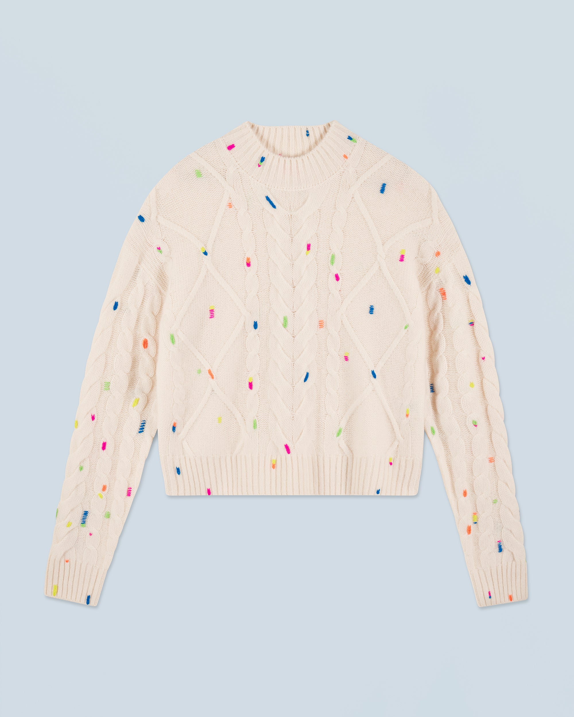 ECRU / NEW / QTY : 28 / Pull Col Rond Torsades Multicolore - Ecru