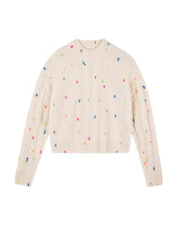 Pull à col rond multicolore en cachemire - Ecru