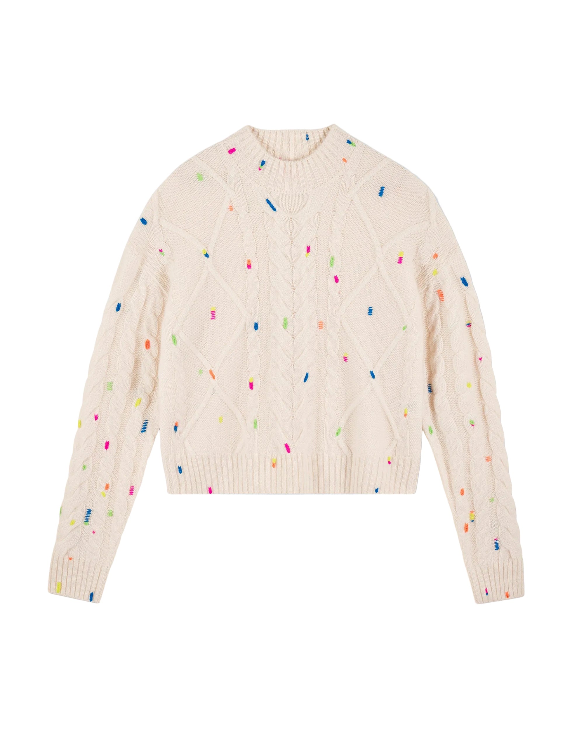 Pull à col rond multicolore en cachemire - Ecru