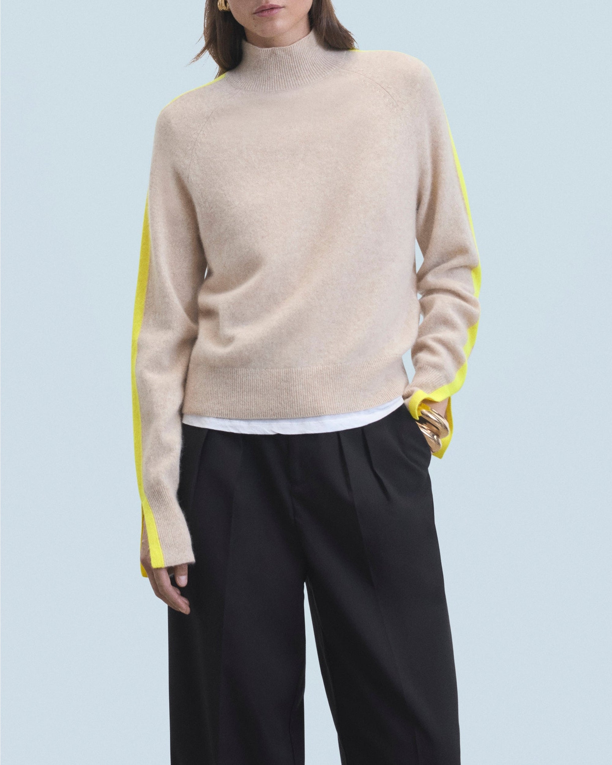 Pull à col montant en cachemire - Beige Chiné