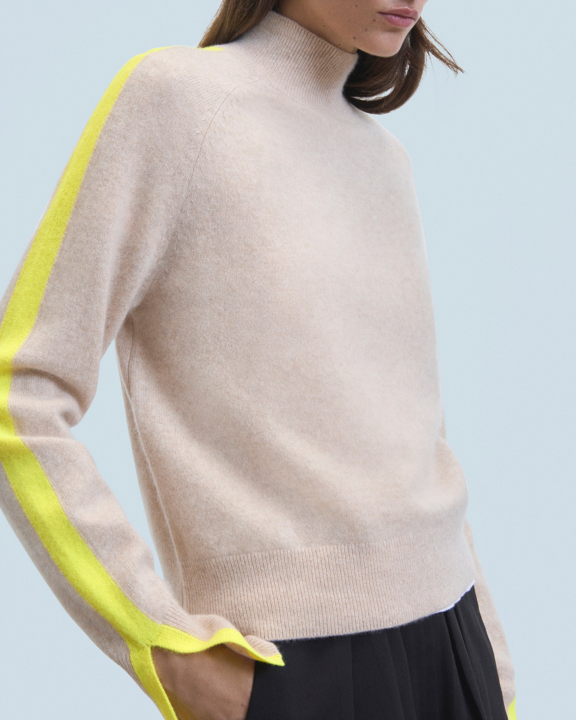 Pull à col montant en cachemire - Beige Chiné