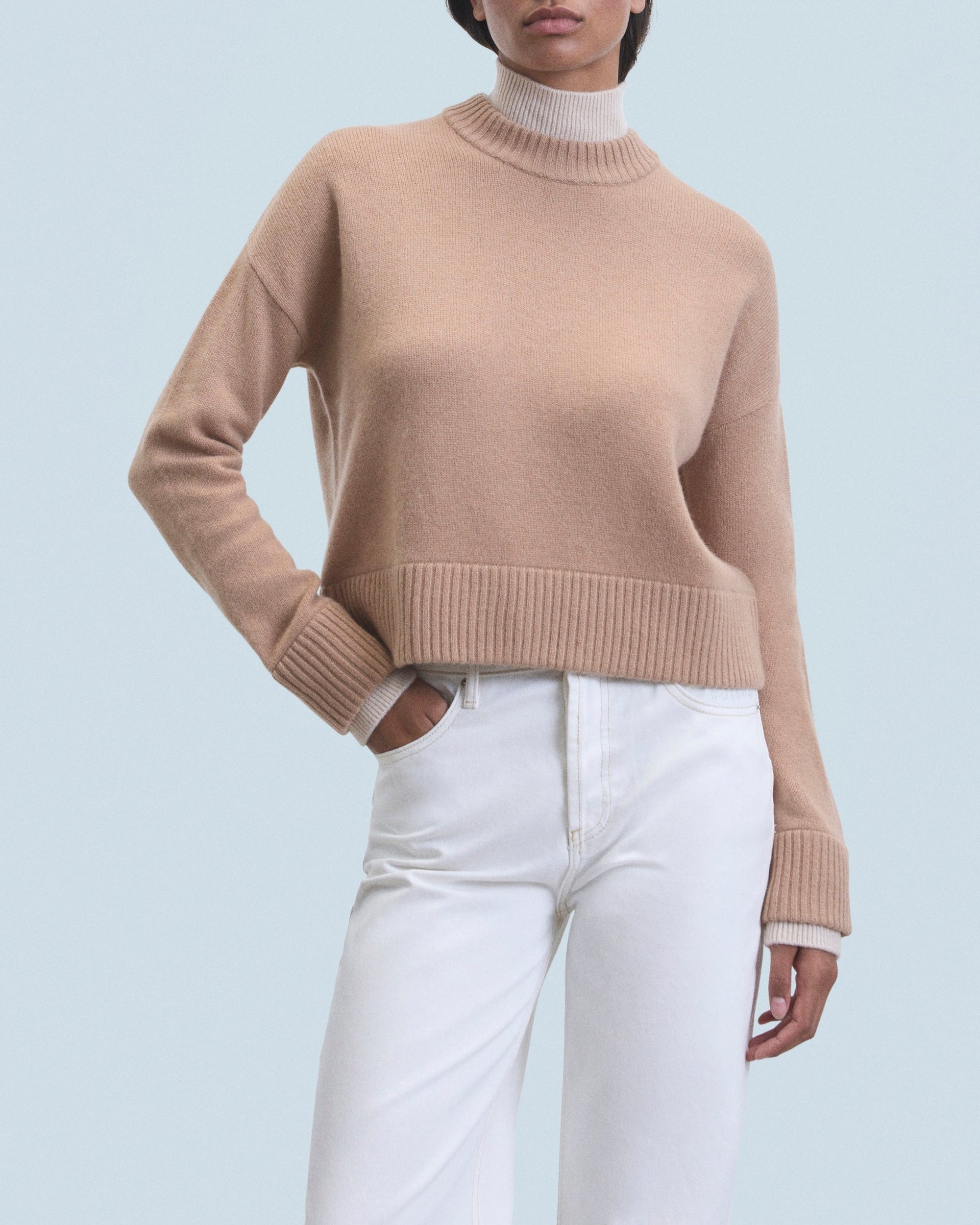 Pull col montant en cachemire - Camel