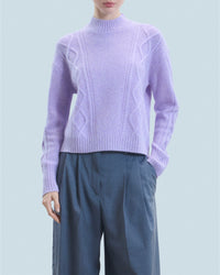 Pull col montant à torsades en cachemire - Lilac Mouline