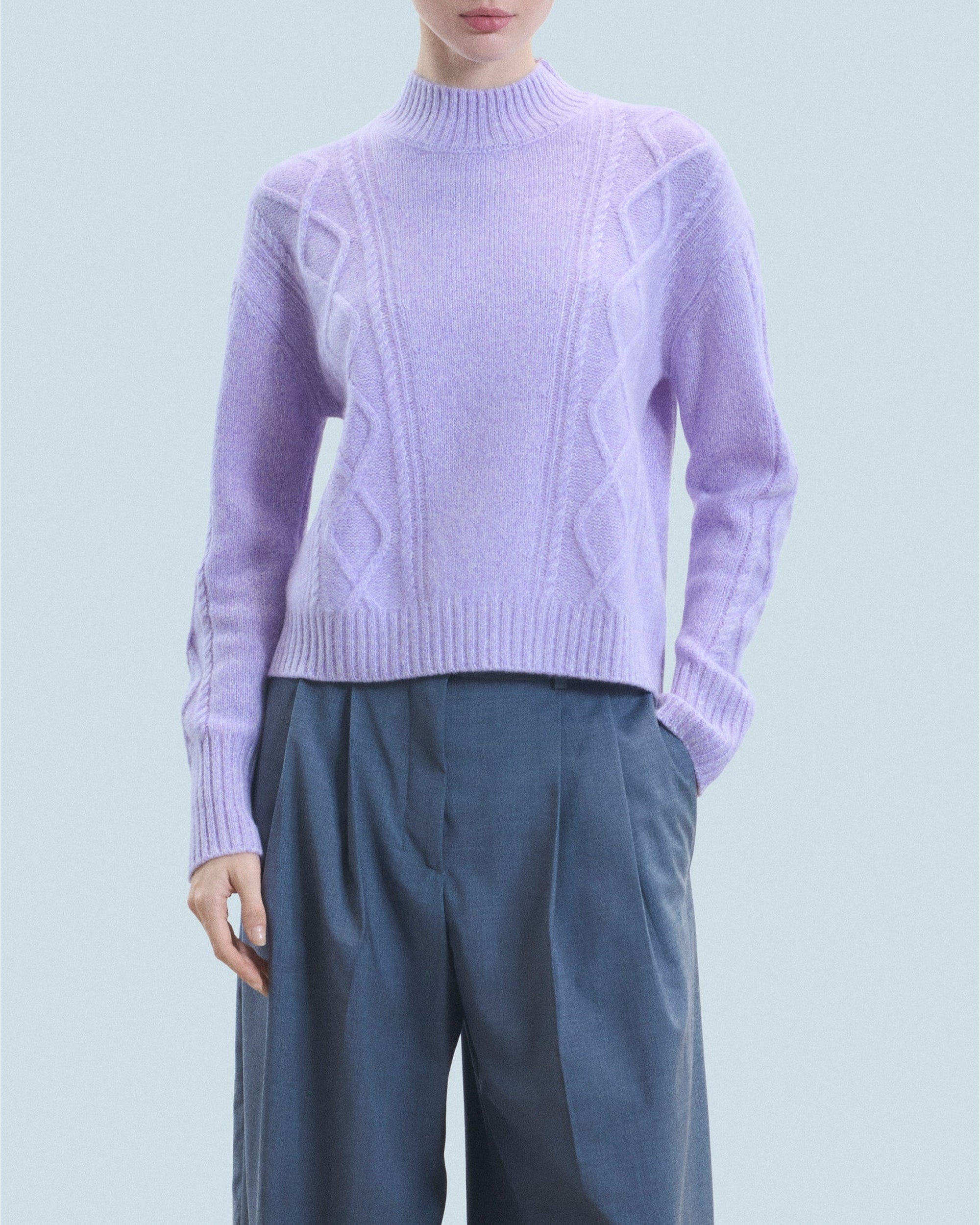 Pull col montant à torsades en cachemire - Lilac Mouline