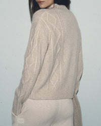 Pull col montant à torsades en cachemire - Beige Mouline