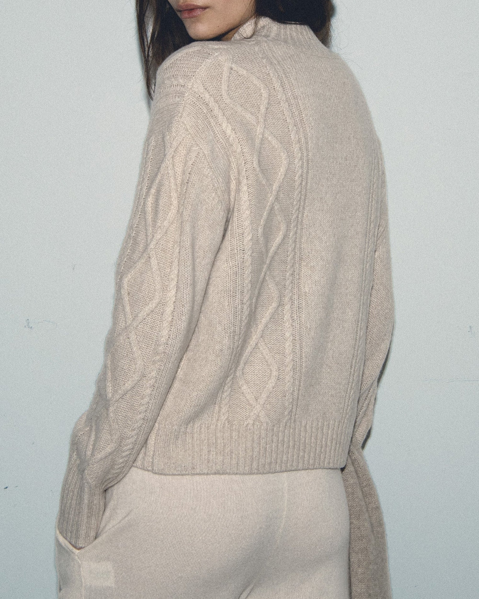 Pull col montant à torsades en cachemire - Beige Mouline