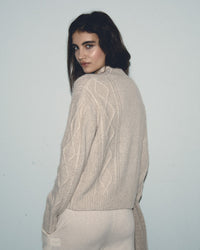 BEIGE MOULINE / DJV / QTY : 10 / Pull Col Montant Torsades - Beige Mouline