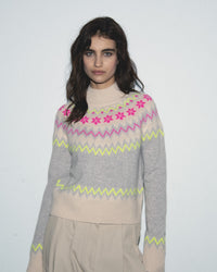 GRIS CHINE CLAIR / NEW / QTY : 3 / Pull Col Montant Norvégien - Gris Chine Clair