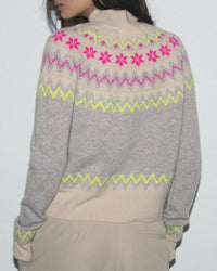 Pull à col montant Norvégien en cachemire - Gris Chiné Clair