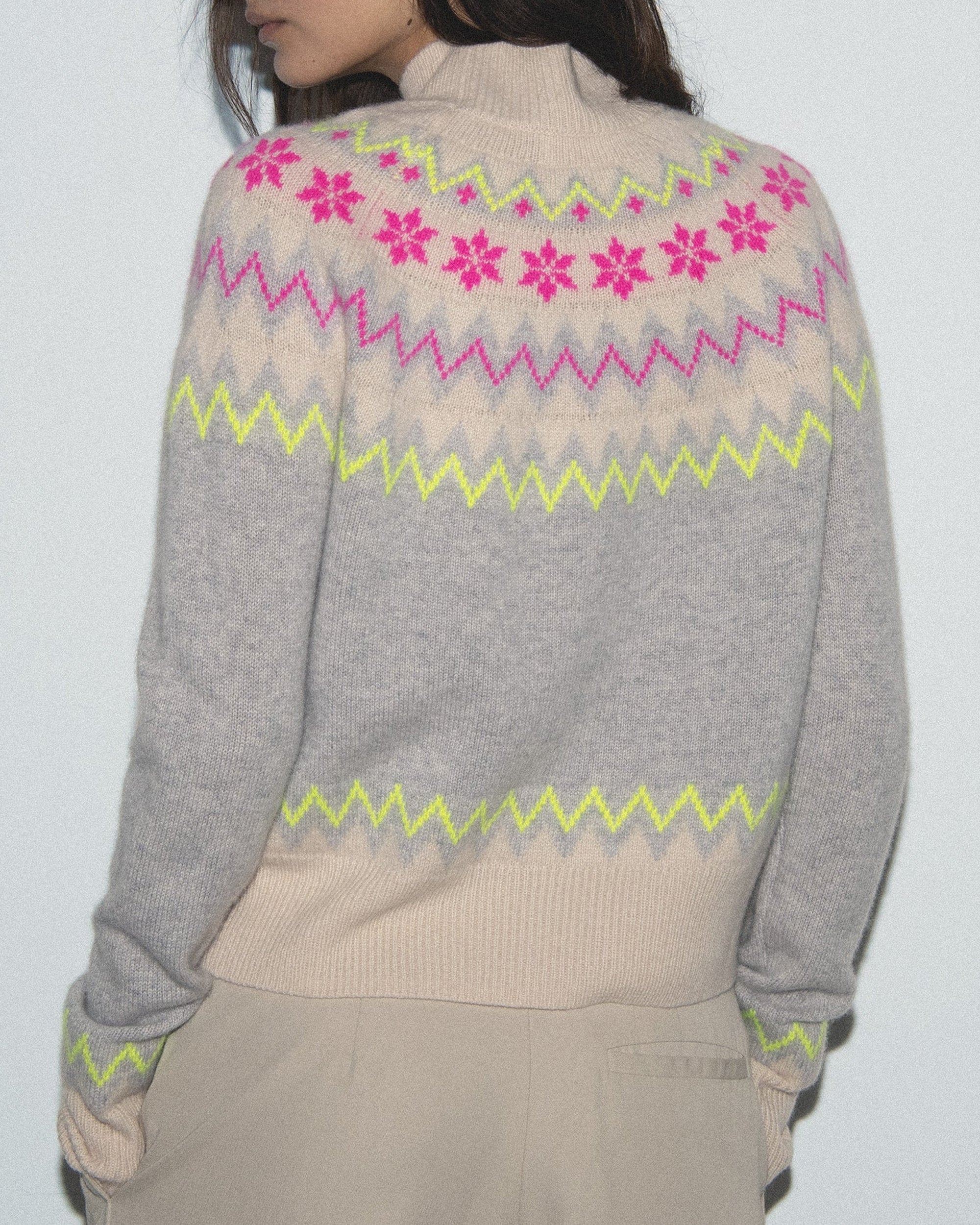 Pull à col montant Norvégien en cachemire - Gris Chiné Clair