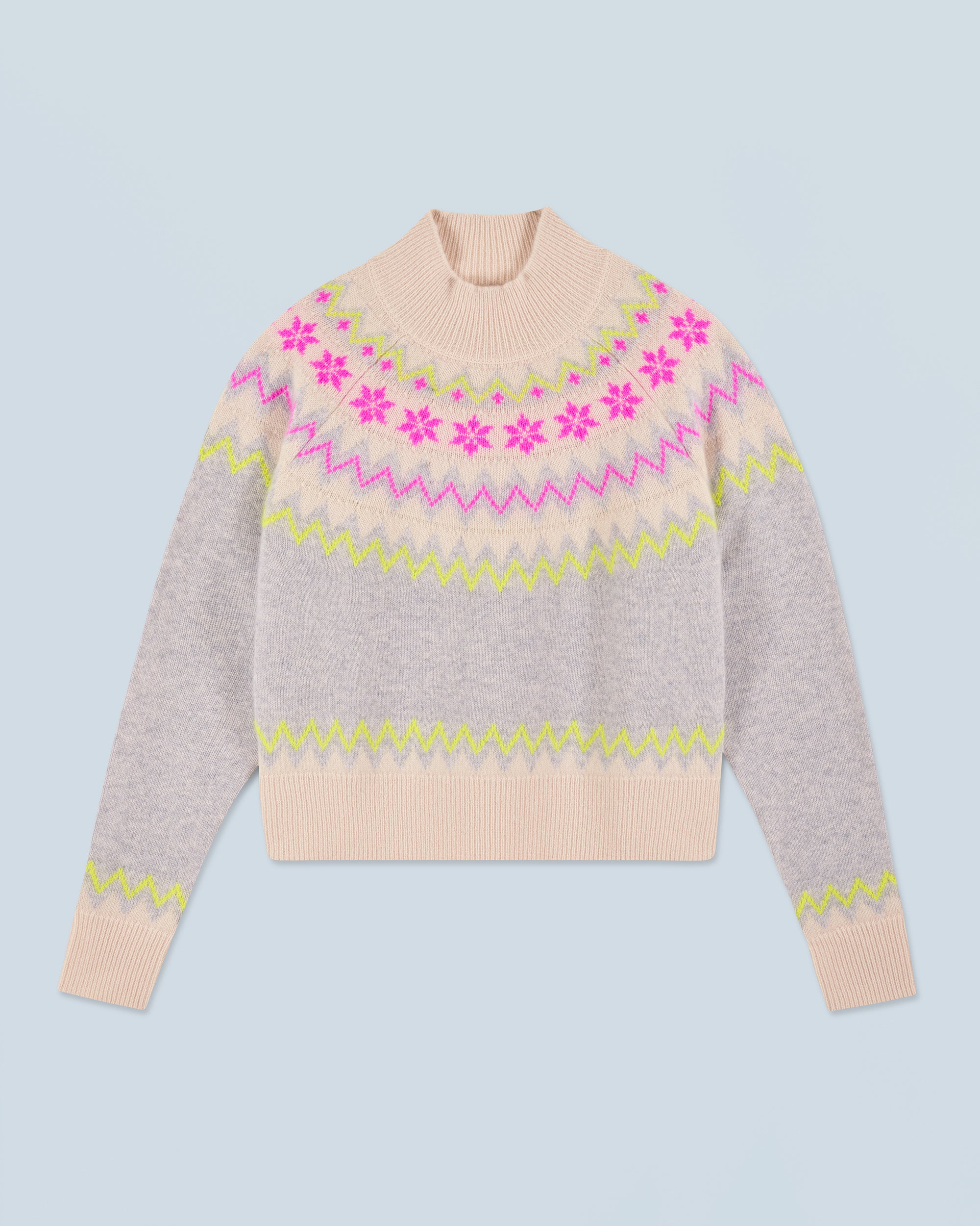 GRIS CHINE CLAIR / NEW / QTY : 3 / Pull Col Montant Norvégien - Gris Chine Clair