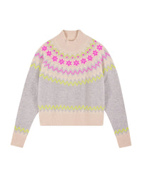 Pull à col montant Norvégien en cachemire - Gris Chiné Clair