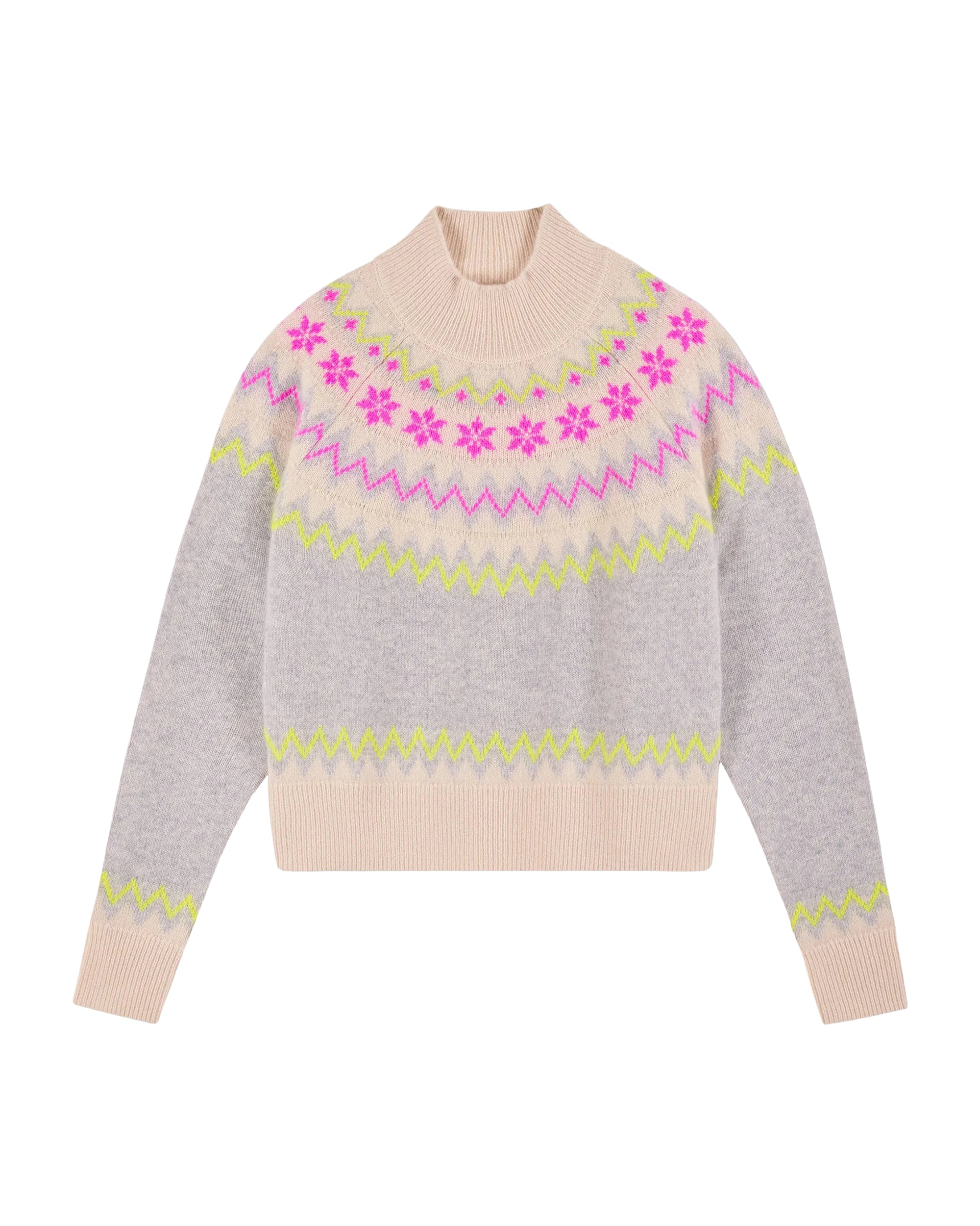Pull à col montant Norvégien en cachemire - Gris Chiné Clair