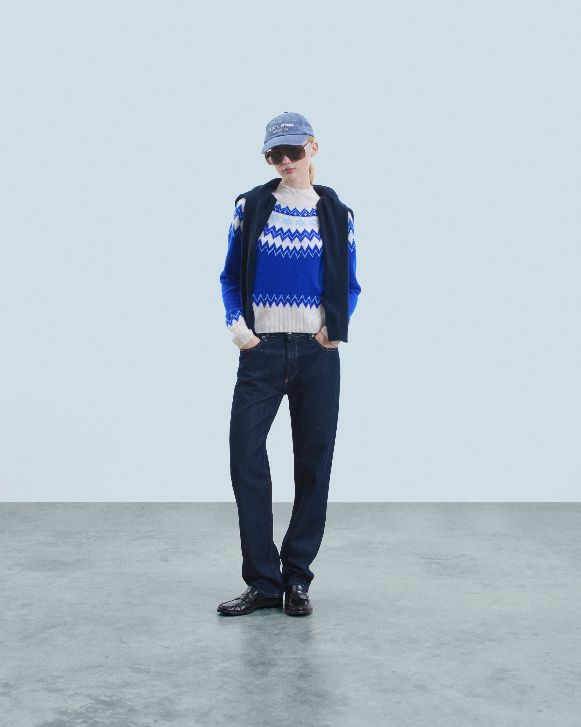 POP BLUE / DJV / QTY : 7 / Pull Col Montant Norvégien - Pop Blue