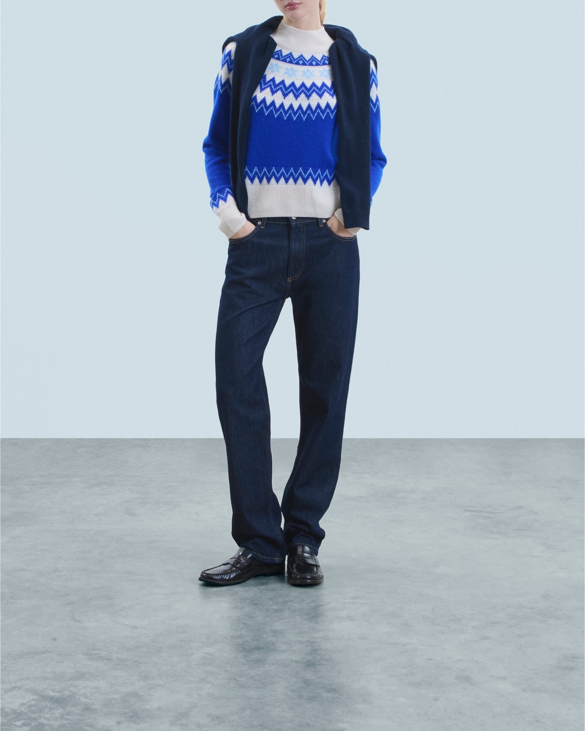 Pull col montant Norvégien en cachemire - Pop Blue