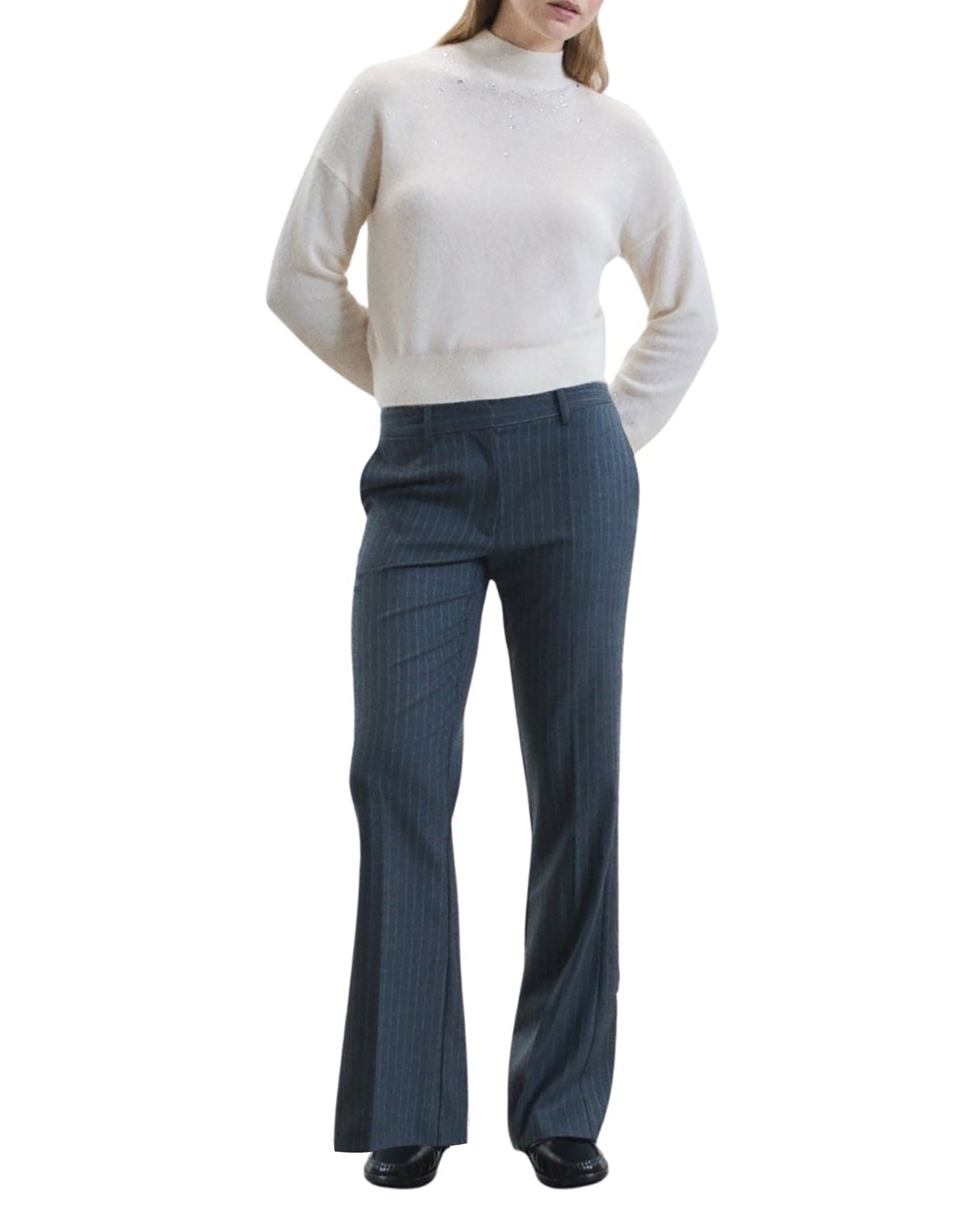 Pull col montant Strass léger en cachemire - Ecru