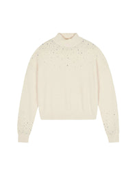 Pull col montant Strass léger en cachemire - Ecru